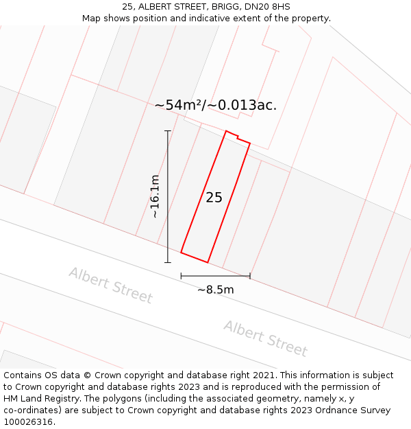 25, ALBERT STREET, BRIGG, DN20 8HS: Plot and title map