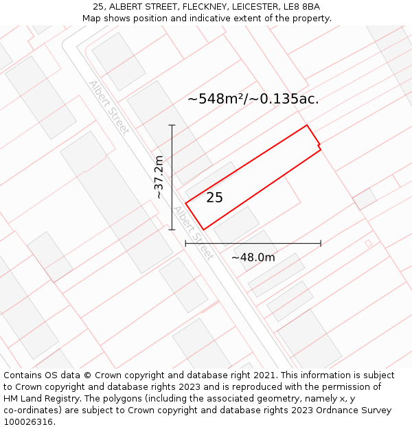 25, ALBERT STREET, FLECKNEY, LEICESTER, LE8 8BA: Plot and title map