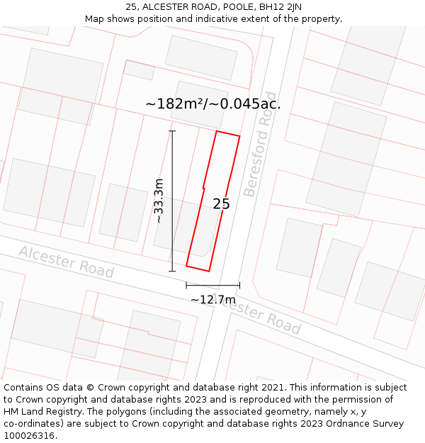 25, ALCESTER ROAD, POOLE, BH12 2JN: Plot and title map