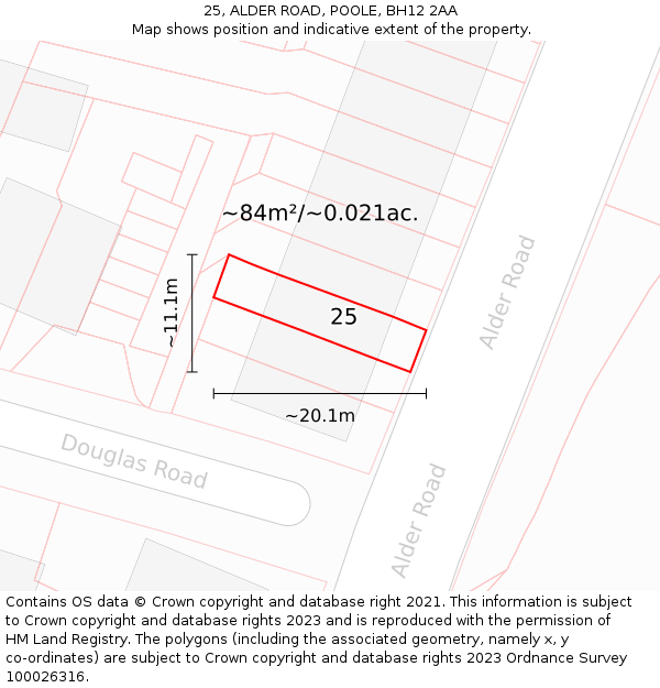25, ALDER ROAD, POOLE, BH12 2AA: Plot and title map