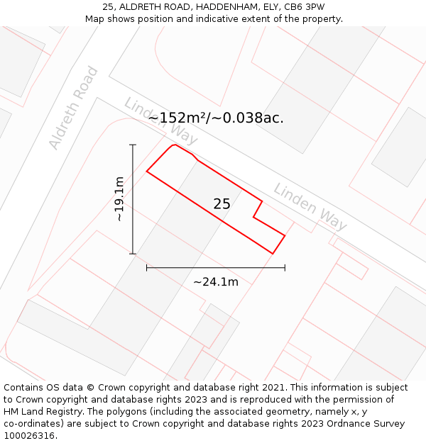 25, ALDRETH ROAD, HADDENHAM, ELY, CB6 3PW: Plot and title map