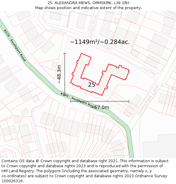 25, ALEXANDRA MEWS, ORMSKIRK, L39 1RH: Plot and title map