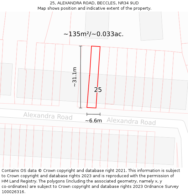25, ALEXANDRA ROAD, BECCLES, NR34 9UD: Plot and title map