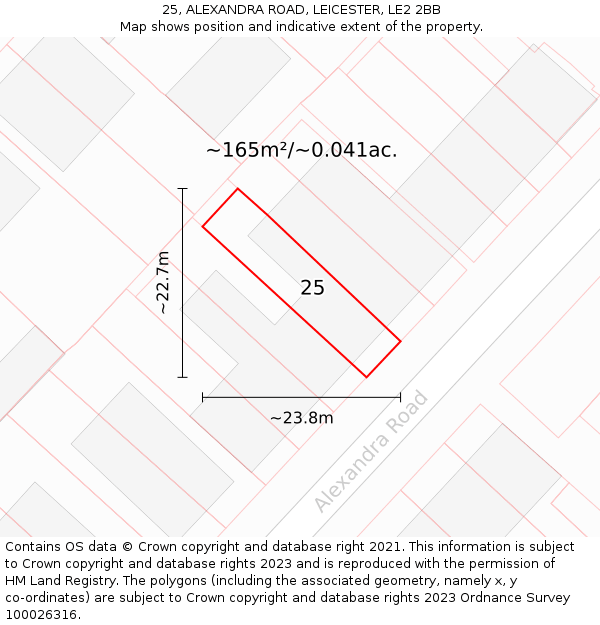 25, ALEXANDRA ROAD, LEICESTER, LE2 2BB: Plot and title map