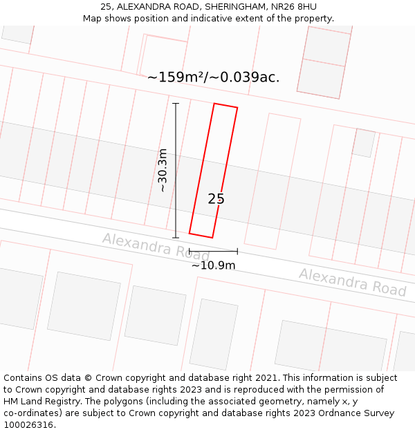 25, ALEXANDRA ROAD, SHERINGHAM, NR26 8HU: Plot and title map