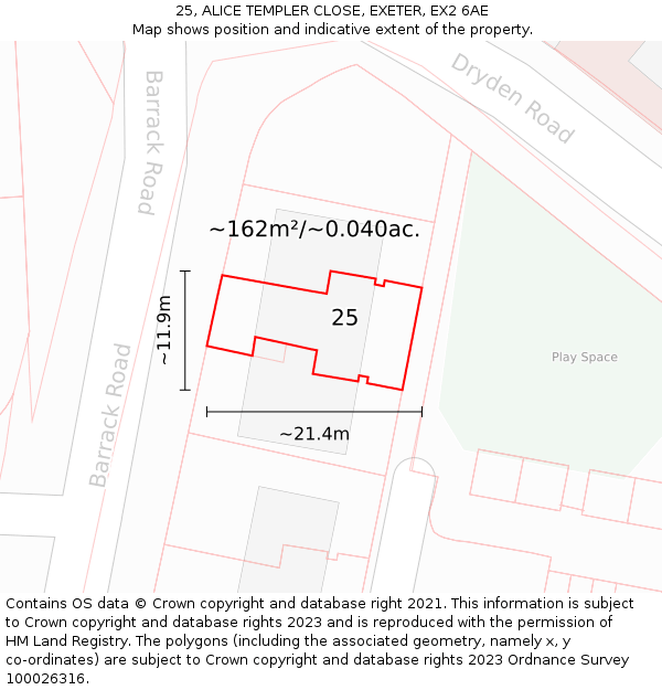 25, ALICE TEMPLER CLOSE, EXETER, EX2 6AE: Plot and title map