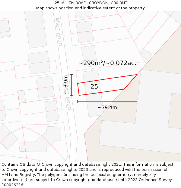 25, ALLEN ROAD, CROYDON, CR0 3NT: Plot and title map