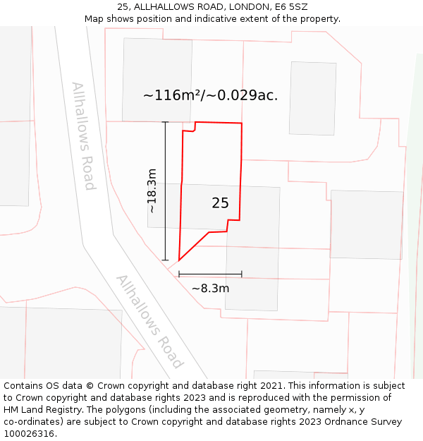 25, ALLHALLOWS ROAD, LONDON, E6 5SZ: Plot and title map
