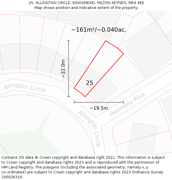 25, ALLINGTON CIRCLE, KINGSMEAD, MILTON KEYNES, MK4 4EE: Plot and title map