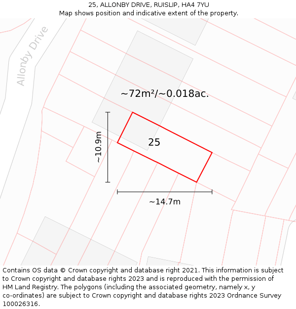 25, ALLONBY DRIVE, RUISLIP, HA4 7YU: Plot and title map