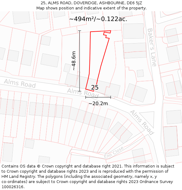 25, ALMS ROAD, DOVERIDGE, ASHBOURNE, DE6 5JZ: Plot and title map