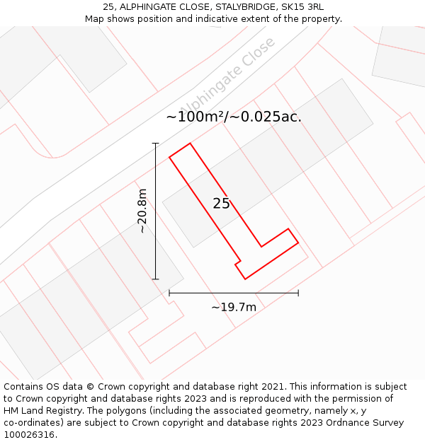 25, ALPHINGATE CLOSE, STALYBRIDGE, SK15 3RL: Plot and title map