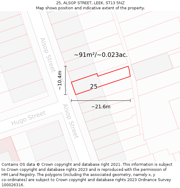 25, ALSOP STREET, LEEK, ST13 5NZ: Plot and title map