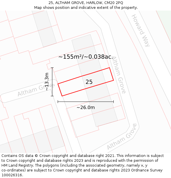 25, ALTHAM GROVE, HARLOW, CM20 2PQ: Plot and title map
