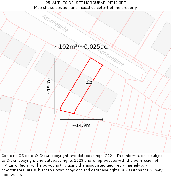 25, AMBLESIDE, SITTINGBOURNE, ME10 3BE: Plot and title map