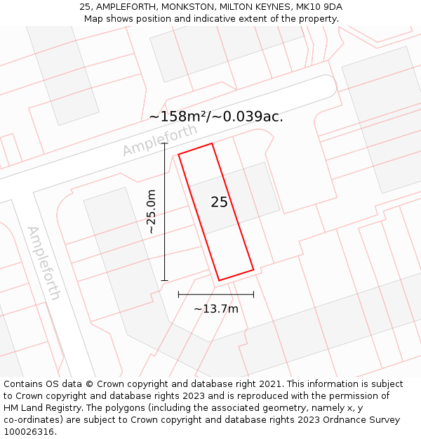 25, AMPLEFORTH, MONKSTON, MILTON KEYNES, MK10 9DA: Plot and title map