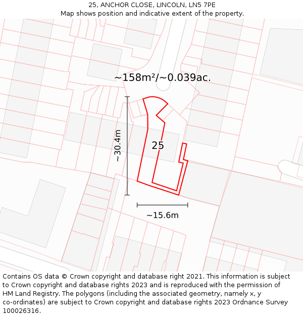 25, ANCHOR CLOSE, LINCOLN, LN5 7PE: Plot and title map