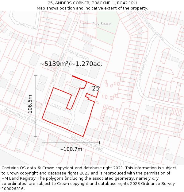 25, ANDERS CORNER, BRACKNELL, RG42 1PU: Plot and title map