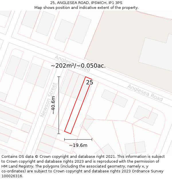 25, ANGLESEA ROAD, IPSWICH, IP1 3PS: Plot and title map