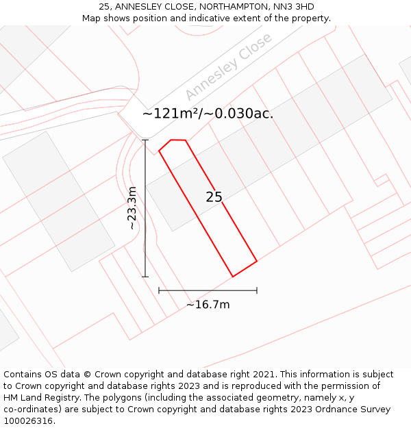 25, ANNESLEY CLOSE, NORTHAMPTON, NN3 3HD: Plot and title map