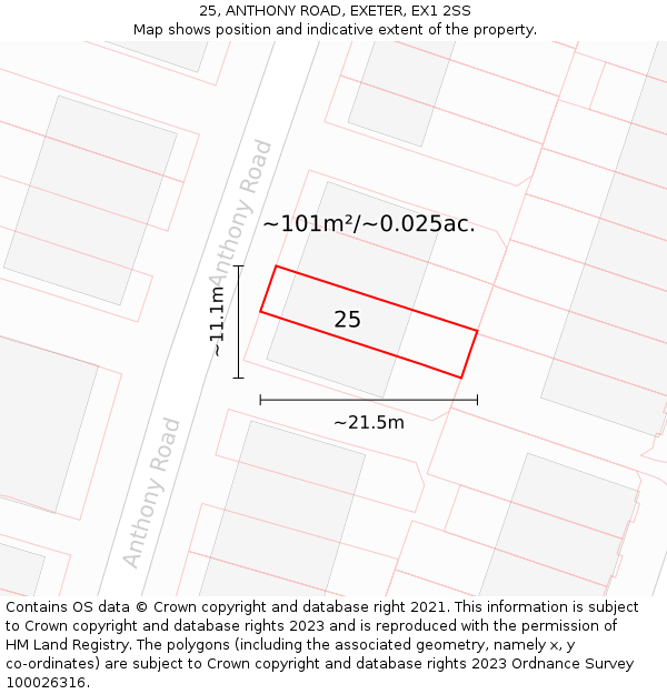 25, ANTHONY ROAD, EXETER, EX1 2SS: Plot and title map