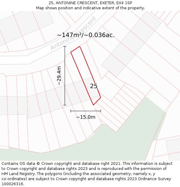 25, ANTONINE CRESCENT, EXETER, EX4 1SP: Plot and title map