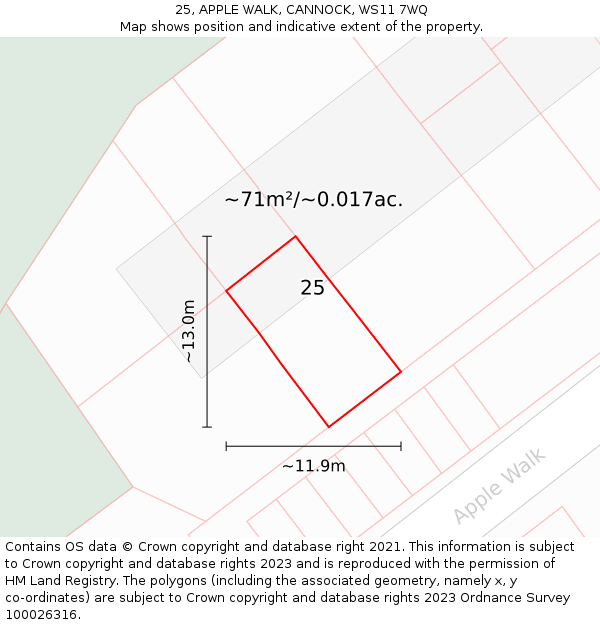 25, APPLE WALK, CANNOCK, WS11 7WQ: Plot and title map