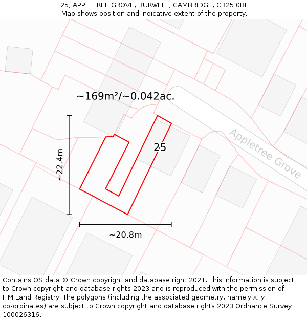 25, APPLETREE GROVE, BURWELL, CAMBRIDGE, CB25 0BF: Plot and title map