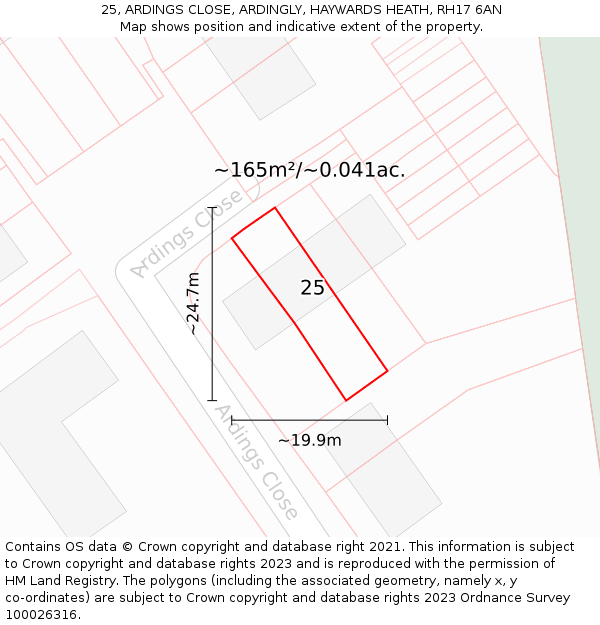 25, ARDINGS CLOSE, ARDINGLY, HAYWARDS HEATH, RH17 6AN: Plot and title map