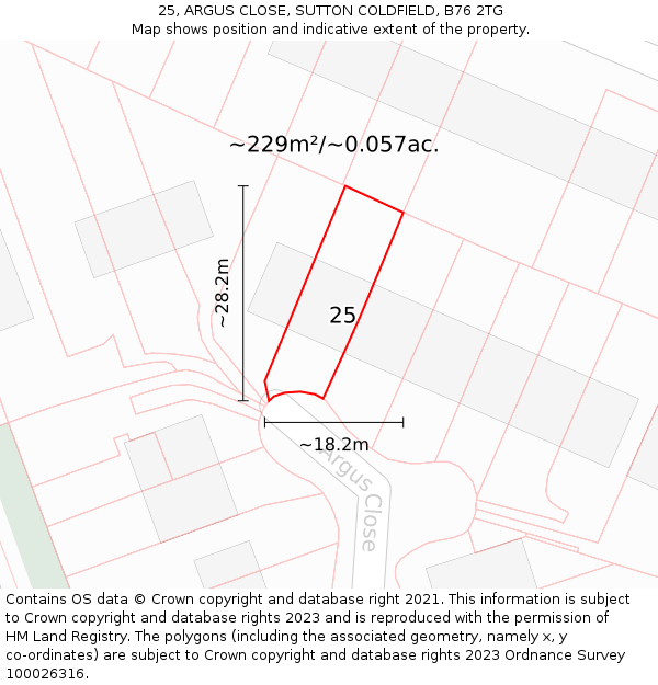 25, ARGUS CLOSE, SUTTON COLDFIELD, B76 2TG: Plot and title map