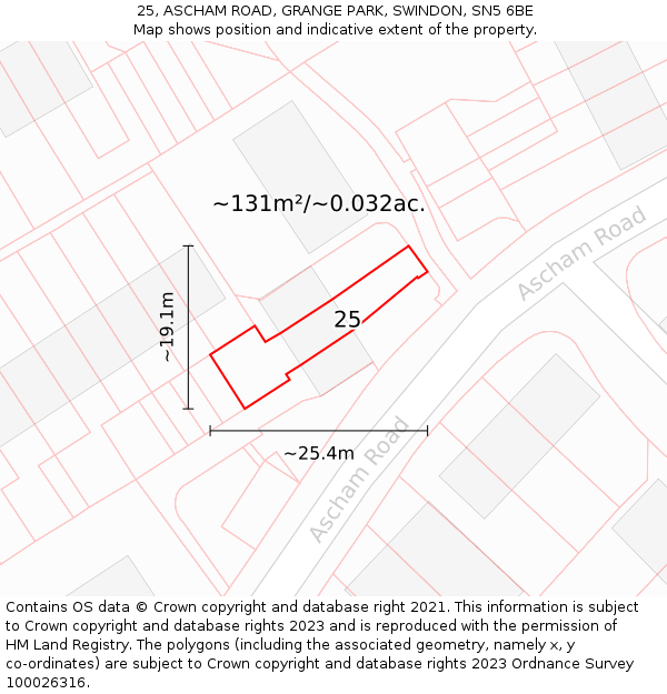 25, ASCHAM ROAD, GRANGE PARK, SWINDON, SN5 6BE: Plot and title map