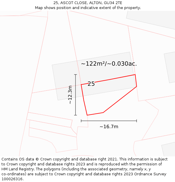 25, ASCOT CLOSE, ALTON, GU34 2TE: Plot and title map