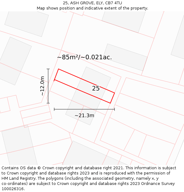 25, ASH GROVE, ELY, CB7 4TU: Plot and title map
