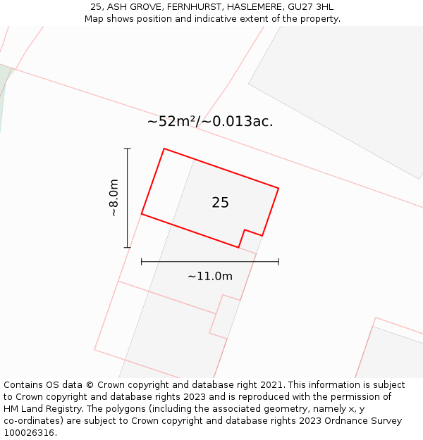 25, ASH GROVE, FERNHURST, HASLEMERE, GU27 3HL: Plot and title map