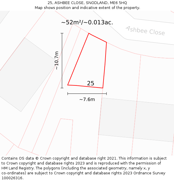 25, ASHBEE CLOSE, SNODLAND, ME6 5HQ: Plot and title map
