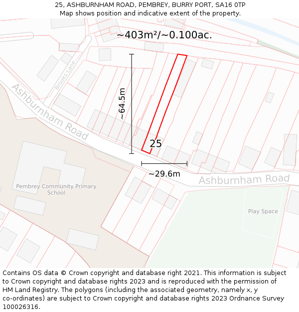 25, ASHBURNHAM ROAD, PEMBREY, BURRY PORT, SA16 0TP: Plot and title map