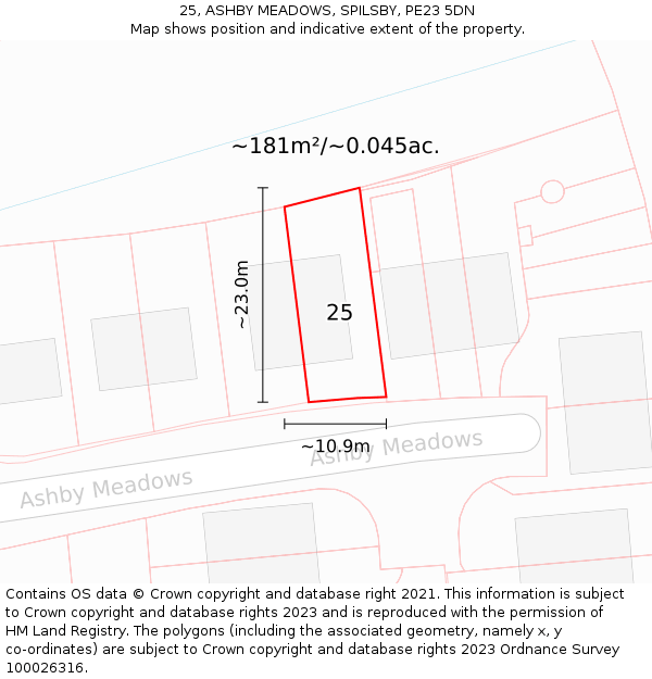 25, ASHBY MEADOWS, SPILSBY, PE23 5DN: Plot and title map