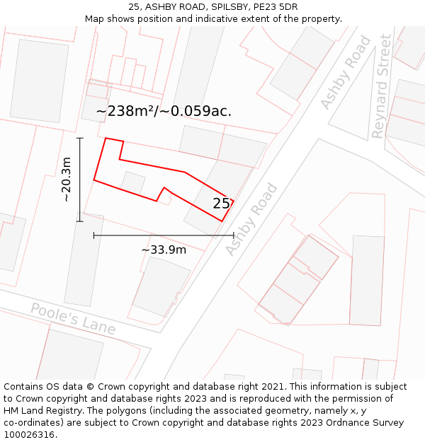 25, ASHBY ROAD, SPILSBY, PE23 5DR: Plot and title map