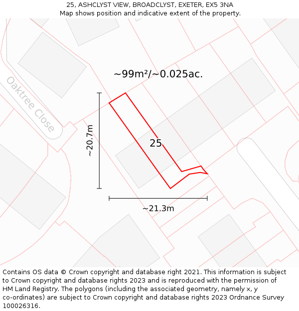 25, ASHCLYST VIEW, BROADCLYST, EXETER, EX5 3NA: Plot and title map