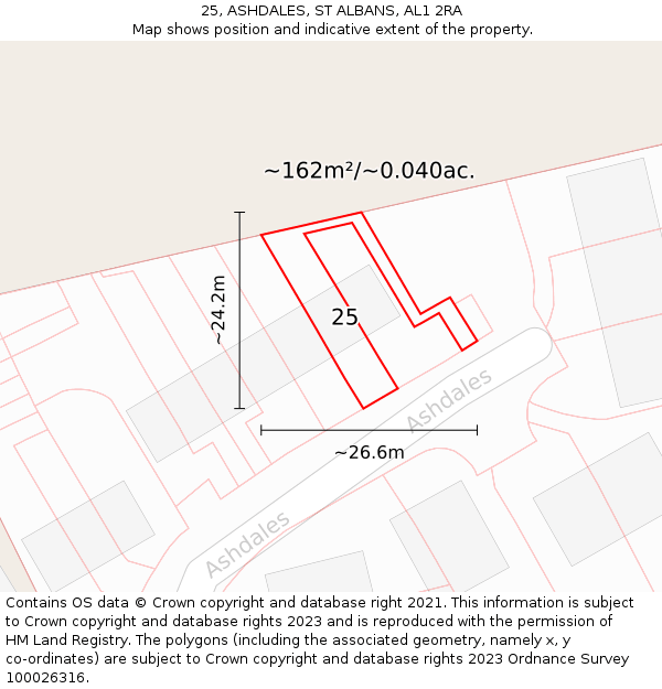 25, ASHDALES, ST ALBANS, AL1 2RA: Plot and title map