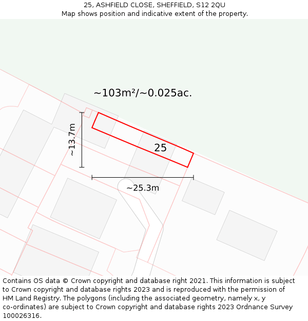 25, ASHFIELD CLOSE, SHEFFIELD, S12 2QU: Plot and title map