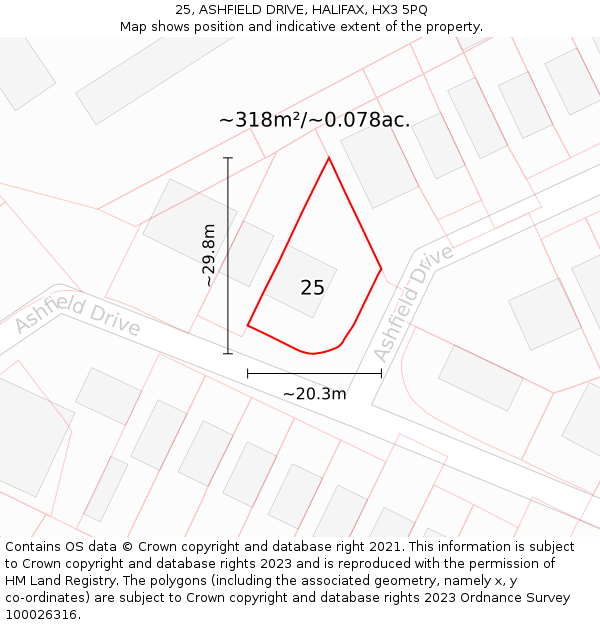 25, ASHFIELD DRIVE, HALIFAX, HX3 5PQ: Plot and title map