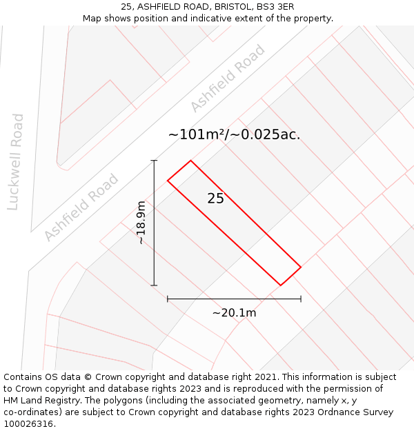 25, ASHFIELD ROAD, BRISTOL, BS3 3ER: Plot and title map