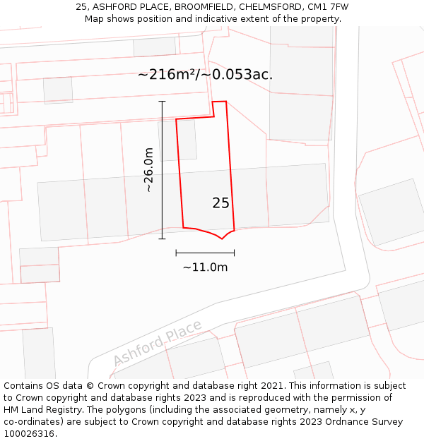 25, ASHFORD PLACE, BROOMFIELD, CHELMSFORD, CM1 7FW: Plot and title map