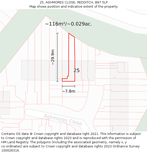 25, ASHMORES CLOSE, REDDITCH, B97 5LP: Plot and title map