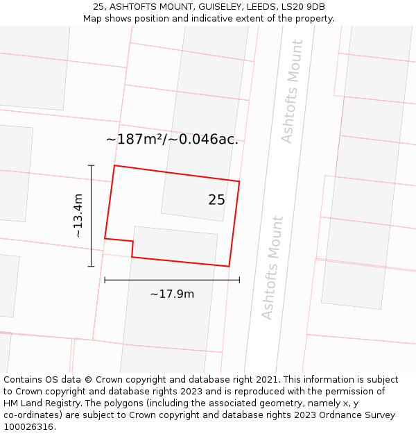 25, ASHTOFTS MOUNT, GUISELEY, LEEDS, LS20 9DB: Plot and title map