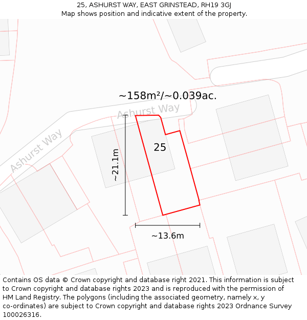 25, ASHURST WAY, EAST GRINSTEAD, RH19 3GJ: Plot and title map