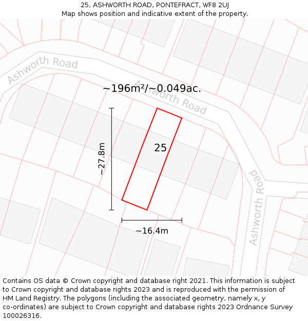 25, ASHWORTH ROAD, PONTEFRACT, WF8 2UJ: Plot and title map