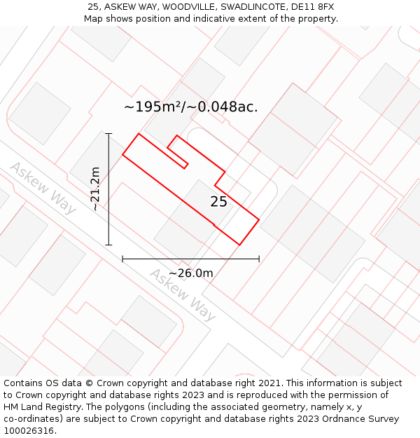 25, ASKEW WAY, WOODVILLE, SWADLINCOTE, DE11 8FX: Plot and title map