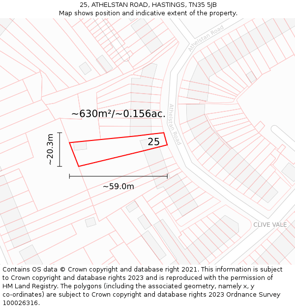 25, ATHELSTAN ROAD, HASTINGS, TN35 5JB: Plot and title map
